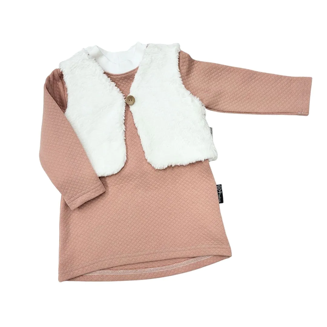 4BABIES Ünnepi kislány ruha szett, old rose