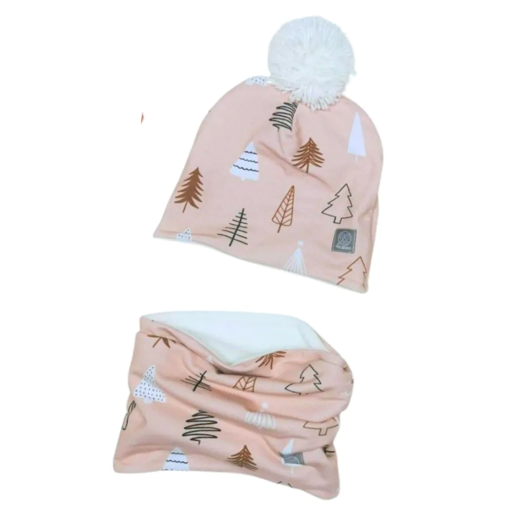 4BABIES "Bézs fenyves" gyermek sapka & sál szett