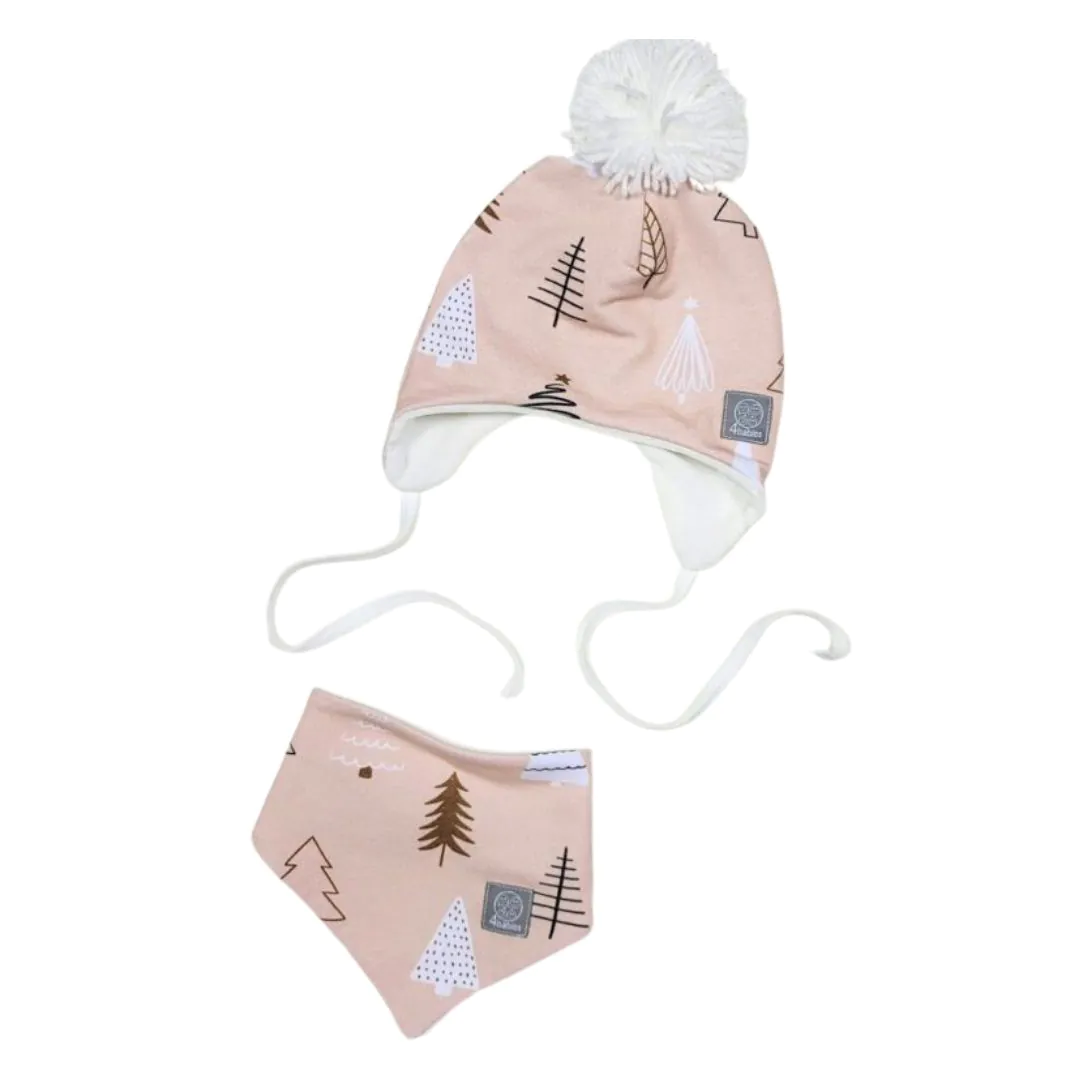 4BABIES "Bézs fenyves" baba sapka & sál szett