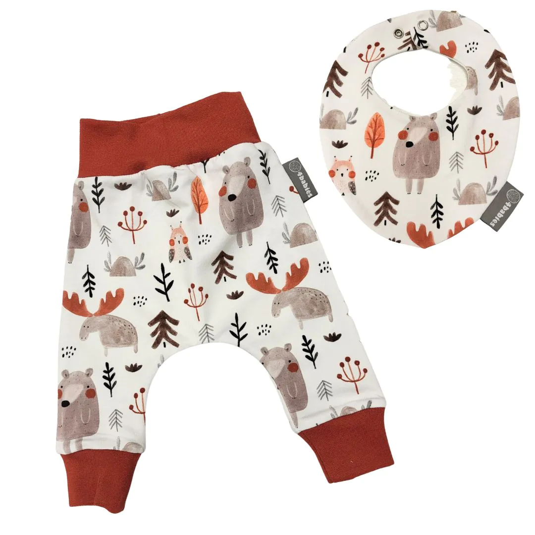 4BABIES "Kedves fenyves" háremnadrág & nyálkendő szett, tégla