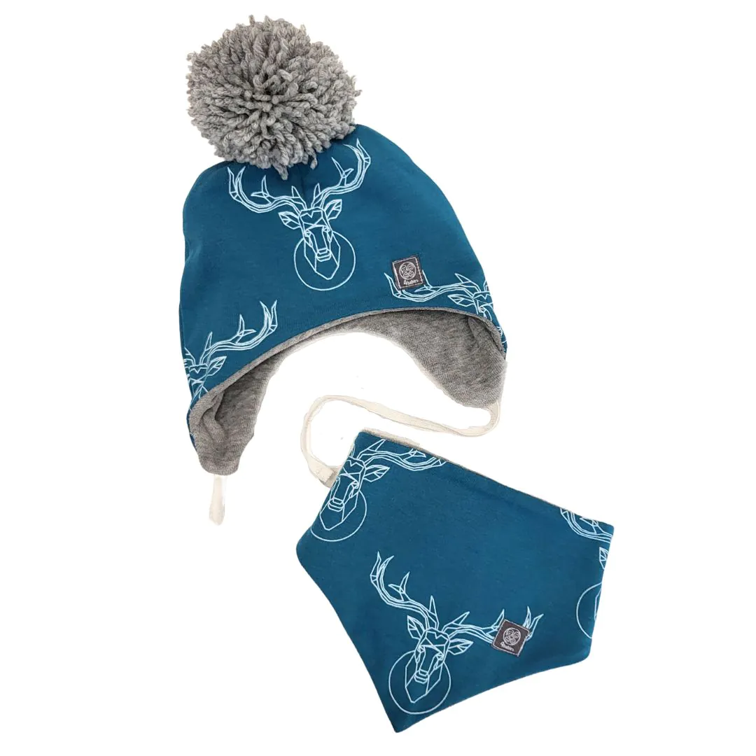 4BABIES Téli Babasapka - sál szett, szarvasos, 0-3 hó