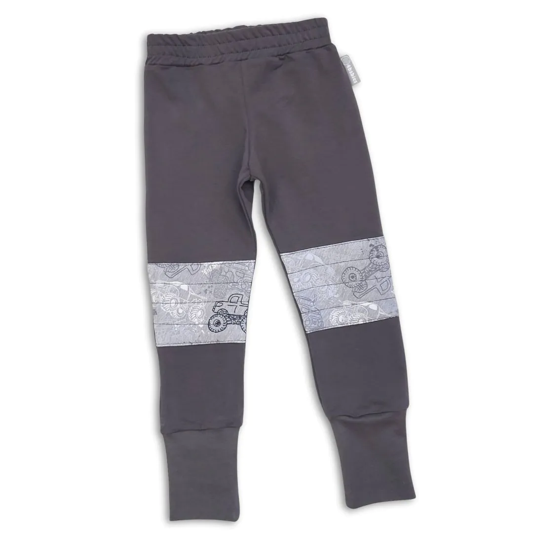 4BABIES "Rosszcsont" térdfoltos kisfiú szabadidő nadrág, grafit & monszterek