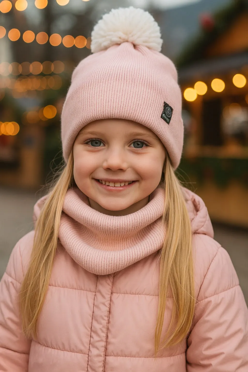 4BABIES Téli sapka & sál szett, bordás rózsaszín - Image 2