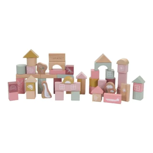 LITTLE DUTCH fa építőkocka 50 db - pink