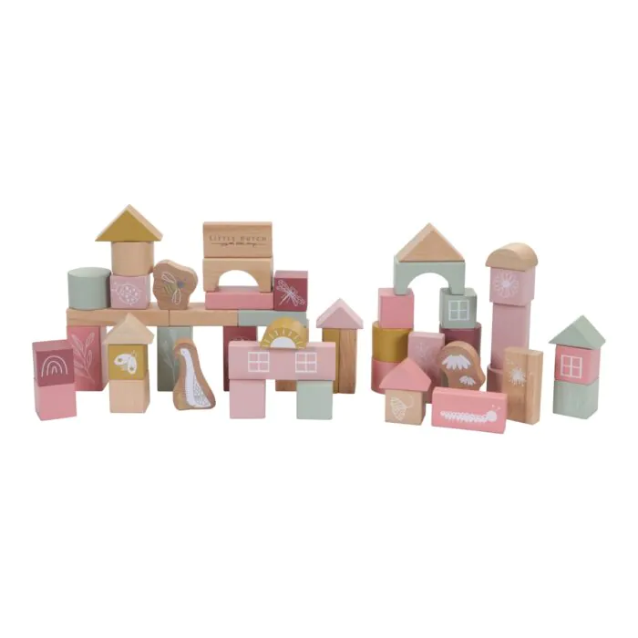 LITTLE DUTCH fa építőkocka 50 db - pink