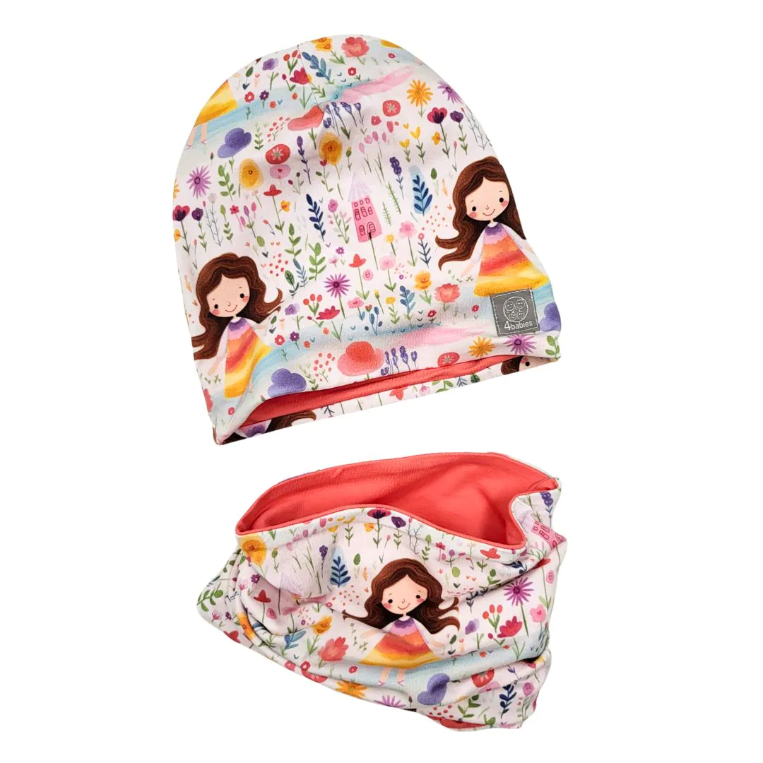 4BABIES "Tündérkert" kétrétegű sapka-sál szett