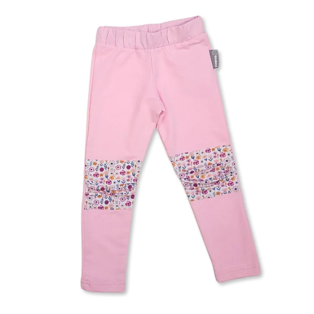 4BABIES Térdfoltos leggings, babarózsaszín & vidám virágok