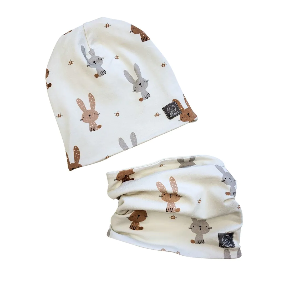 4BABIES "Nyuszifül" kétrétegű sapka-sál szett