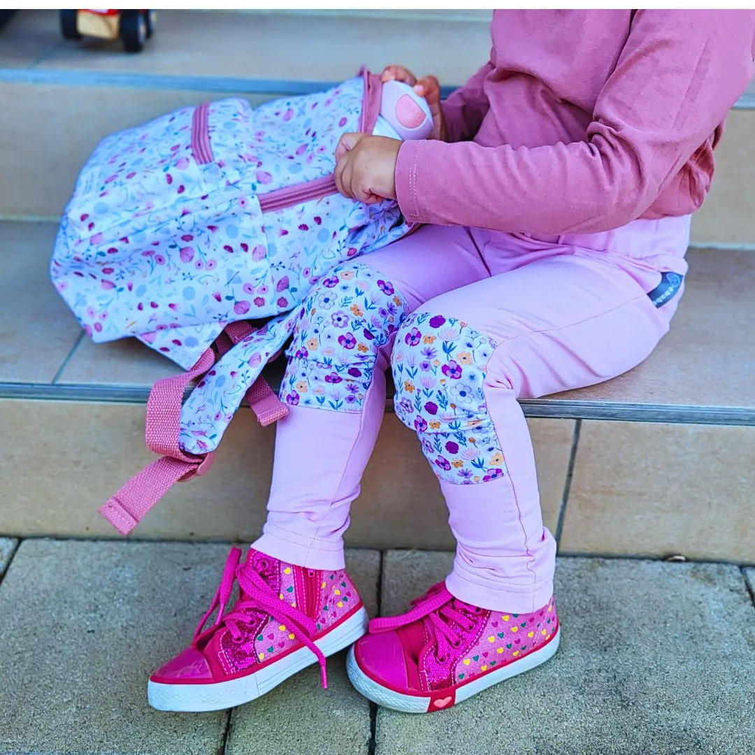 4BABIES Térdfoltos leggings, babarózsaszín & vidám virágok - Image 4