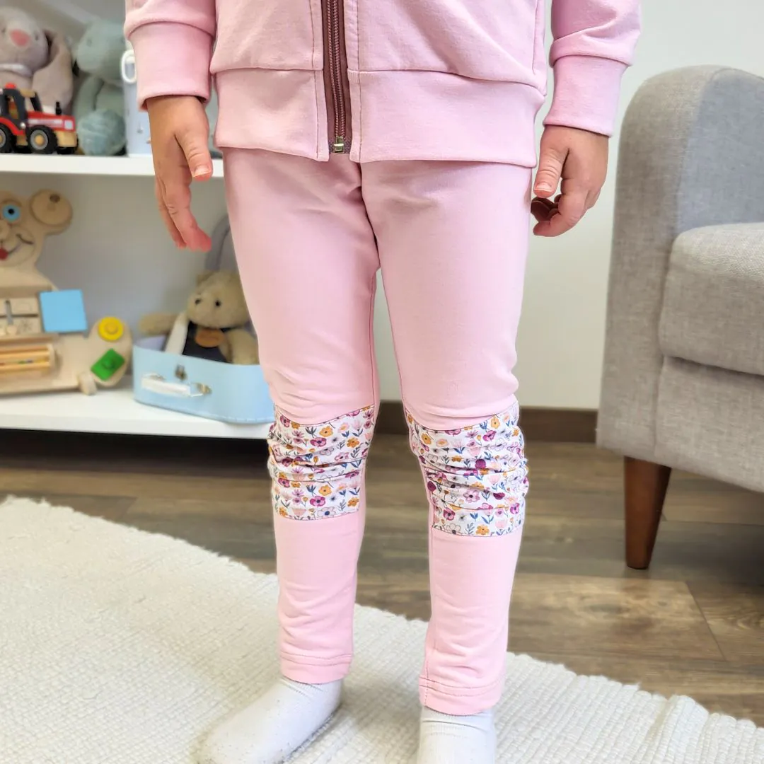 4BABIES Térdfoltos leggings, babarózsaszín & vidám virágok - Image 2