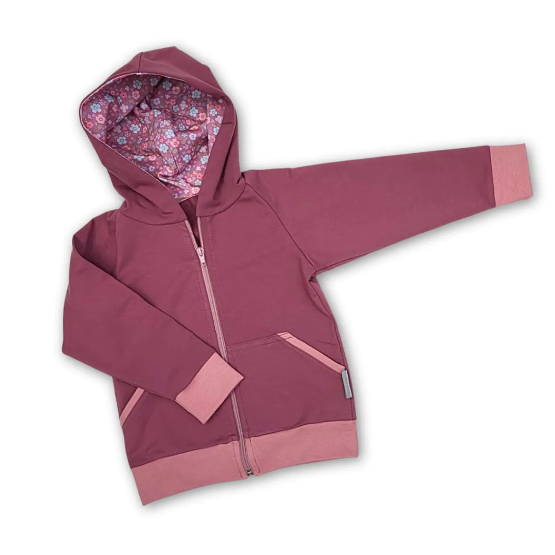 4BABIES "Virágvarázs" kapucnis-cipzáros kislány pulcsi, padlizsán