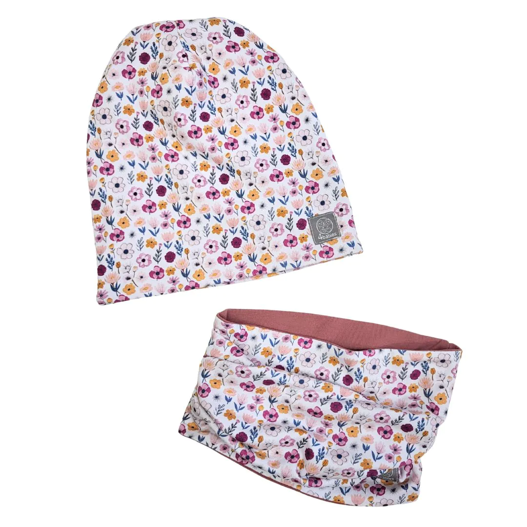 4BABIES "Vidám virágok" sapka & sál szett