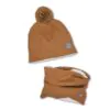 4BABIES Téli sapka & sál szett, bordás karamell karamell pomponnal
