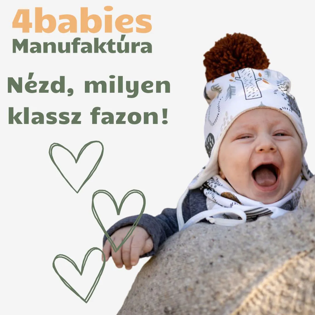 4BABIES Téli kötős babasapka, bordás bézs & karamell pompon - Image 3