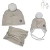 4BABIES Anya-baba téli sapka szett, bézs bordás