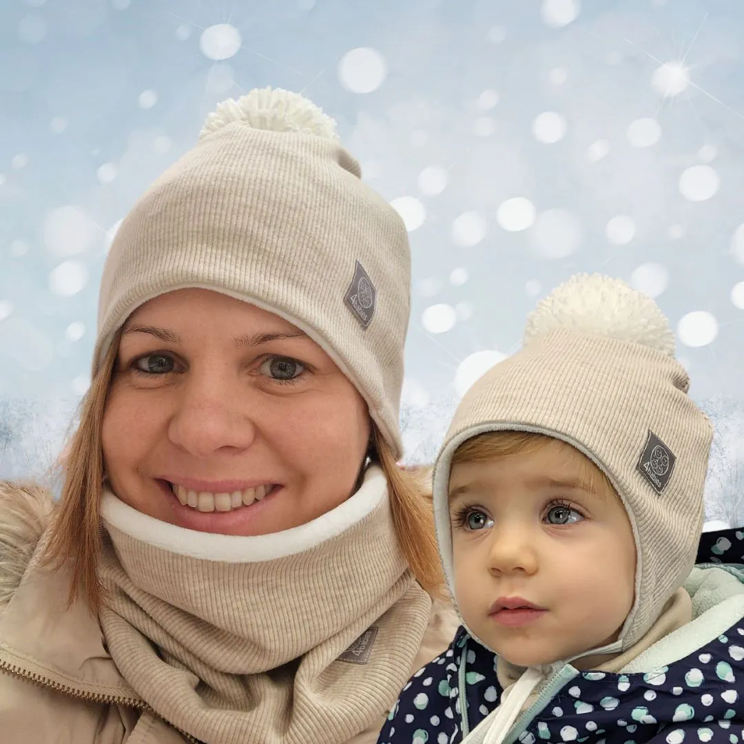 4BABIES Anya-baba téli sapka szett, bézs bordás - Image 2