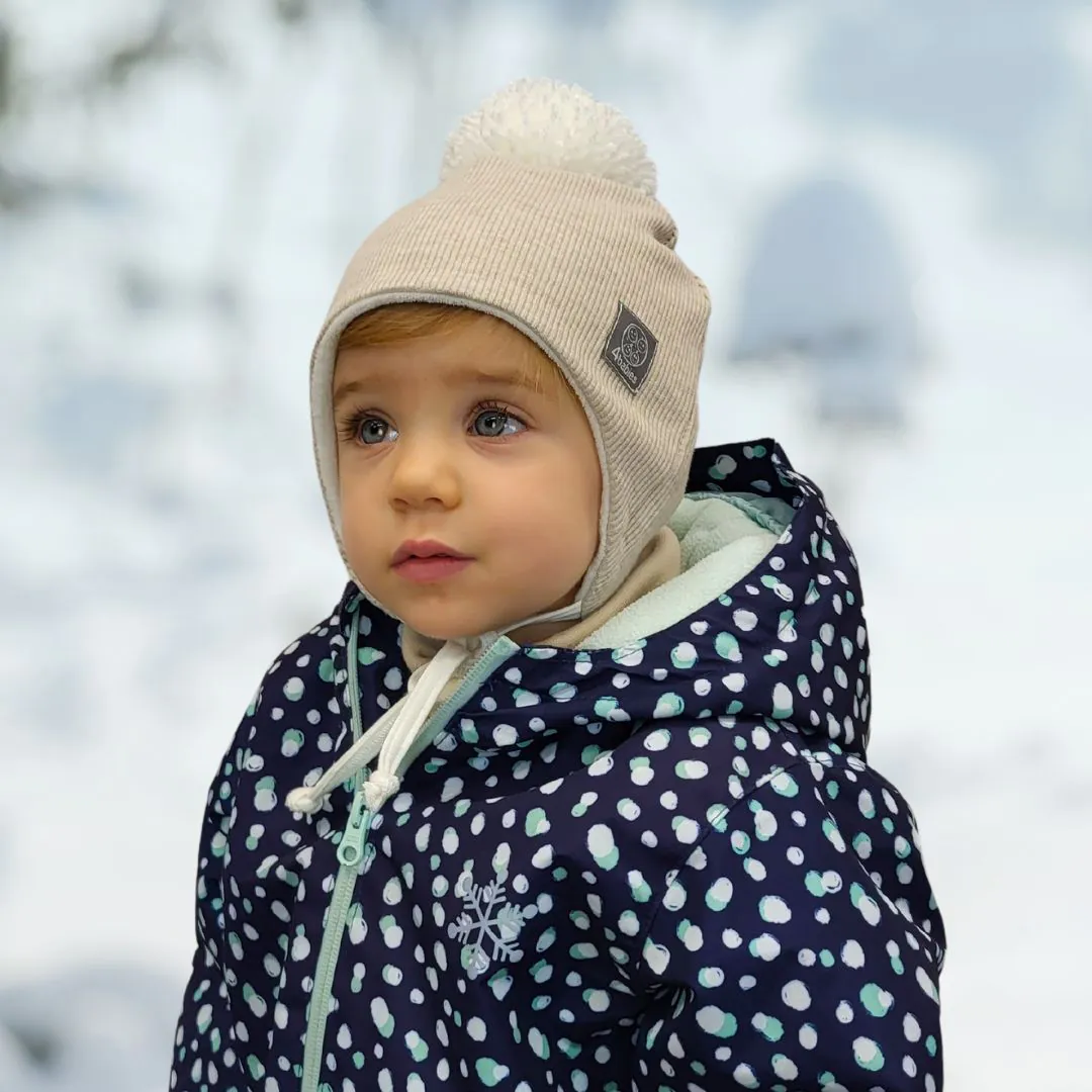 4BABIES Téli kötős babasapka, bordás bézs & fehér pompon - Image 3