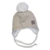 4BABIES Téli kötős babasapka, bordás bézs & fehér pompon