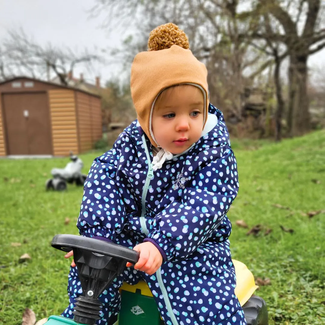 4BABIES Téli kötős babasapka, bordás karamell & karamell pompon - Image 3