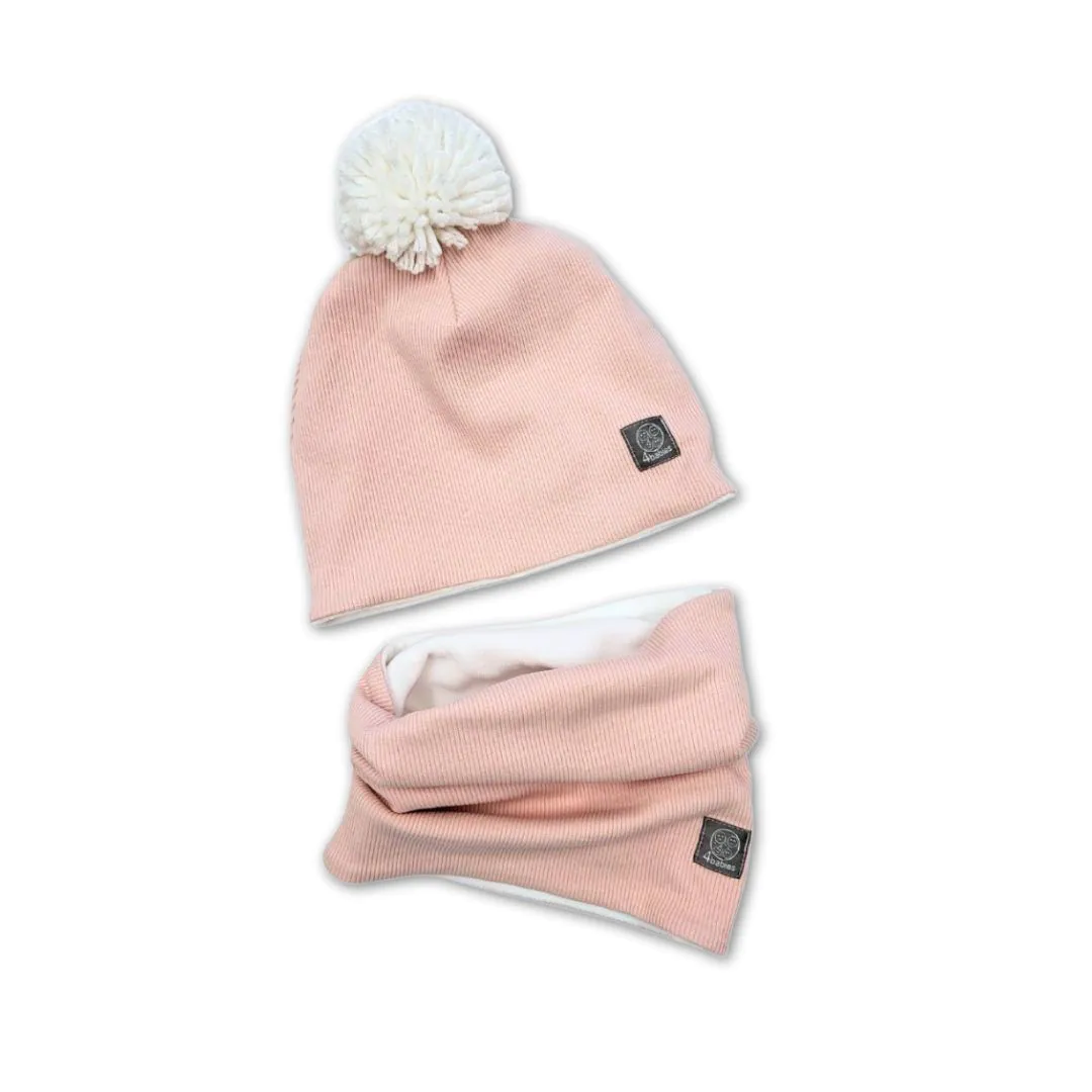 4BABIES Téli sapka & sál szett, bordás rózsaszín