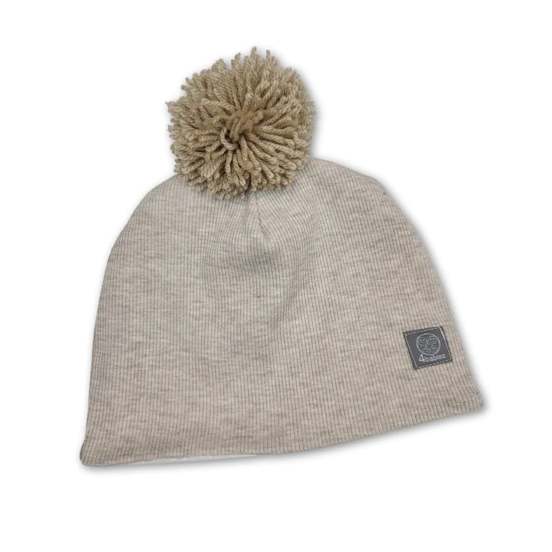 4BABIES Téli sapka, bordás bézs bézs pomponnal