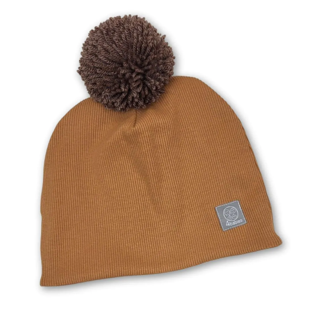 4BABIES Téli sapka, bordás karamell & sötétbarna pompon