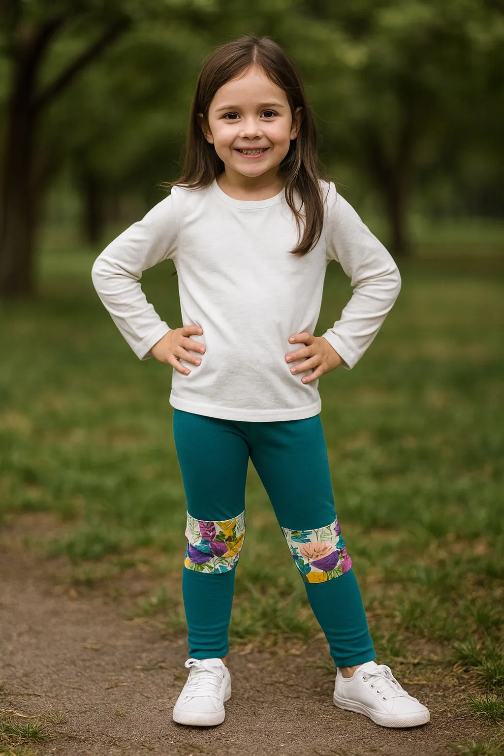 4BABIES Térdfoltos leggings, Smaragd & "Színkavalkád" - Image 2