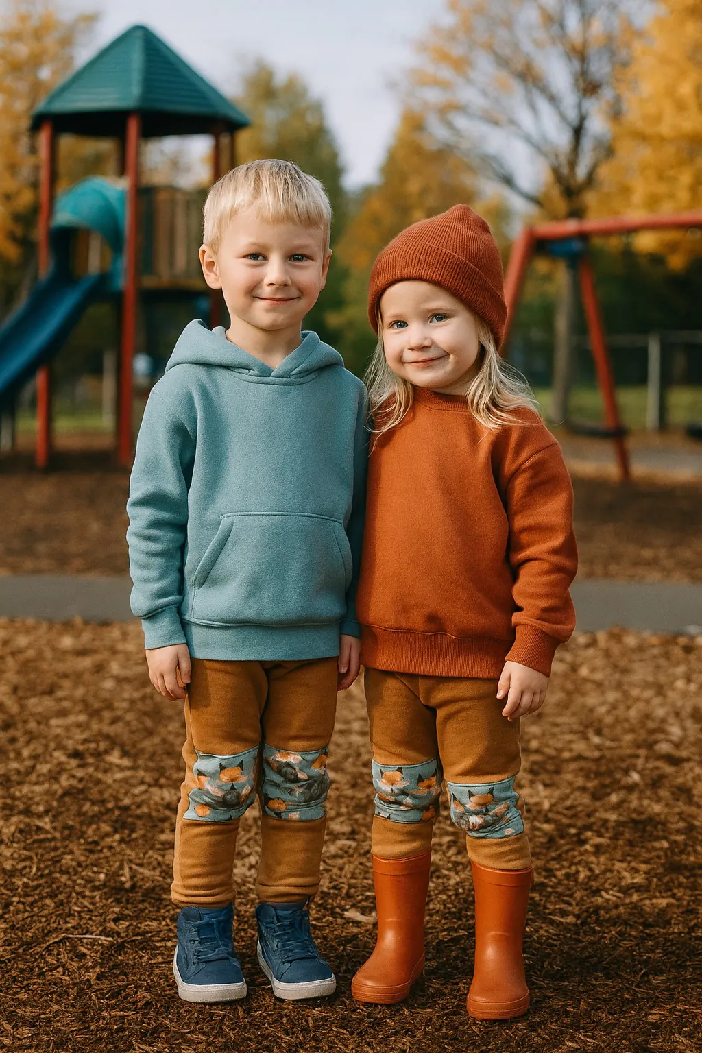 4BABIES "Rosszcsont" térdfoltos szabadidő nadrág, karamell & kedves rókák - Image 2
