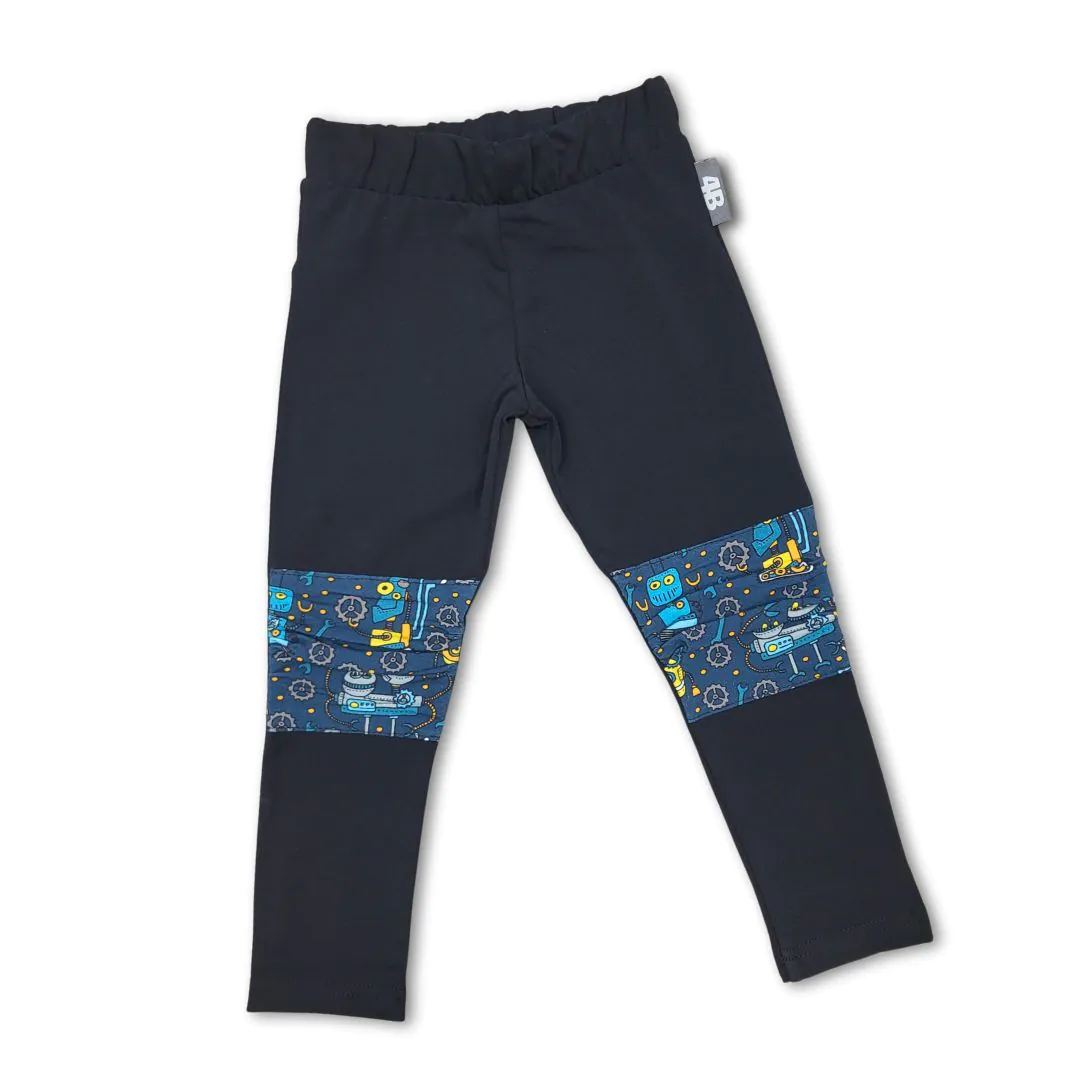 4BABIES Térdfoltos leggings, fekete & robotok