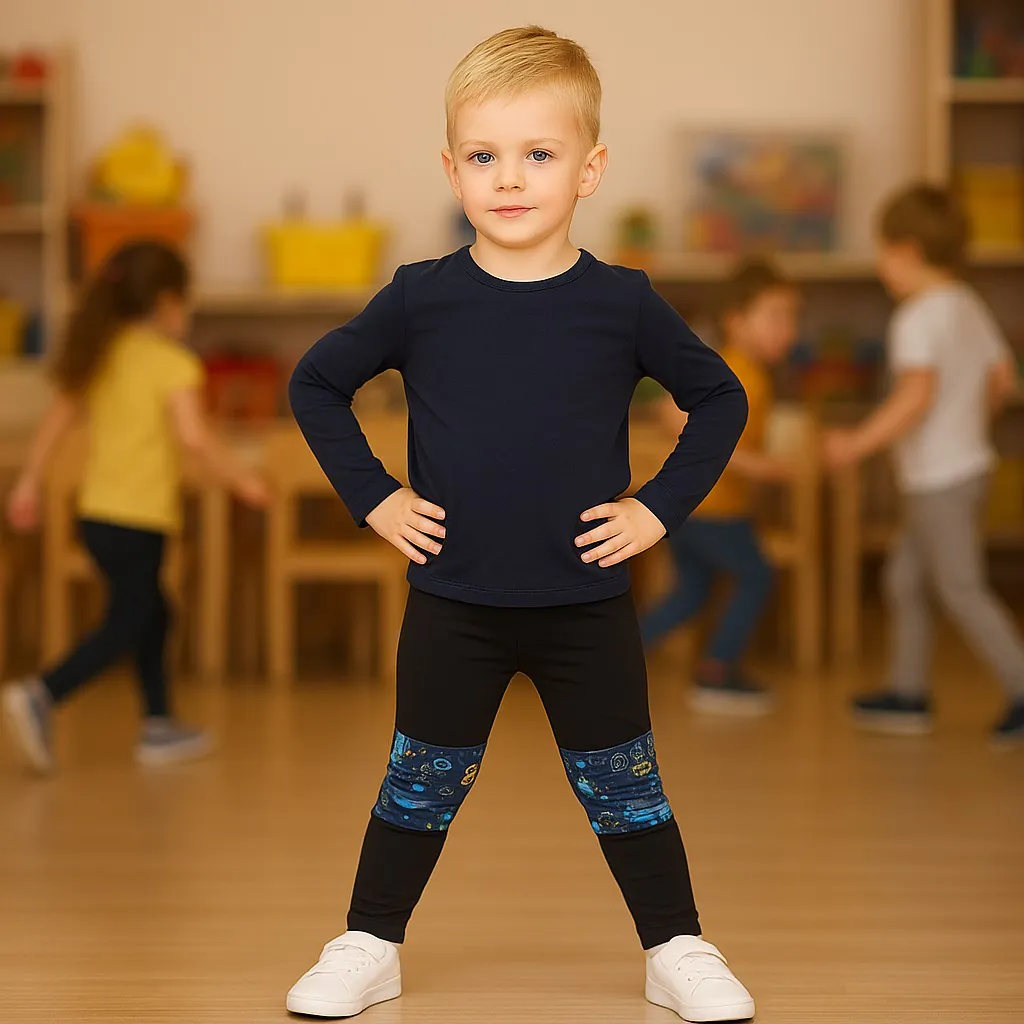 4BABIES Térdfoltos leggings, fekete & robotok - Image 2