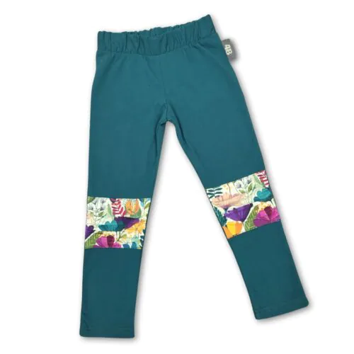 4BABIES Térdfoltos leggings, Smaragd & "Színkavalkád"