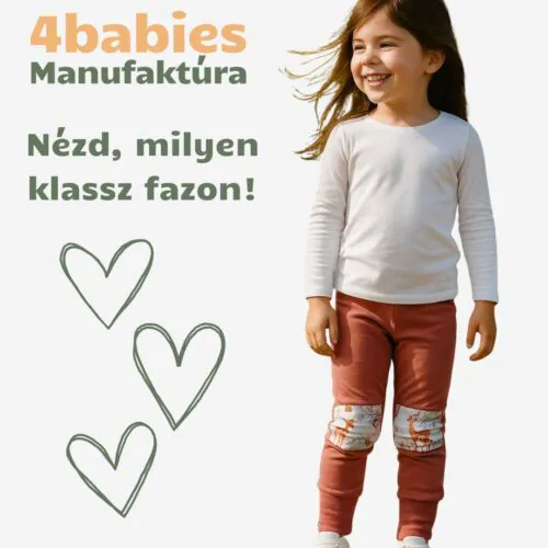 Alternative view of 4BABIES "Rosszcsont" térdfoltos szabadidő nadrág, amarant & "színes erdő"