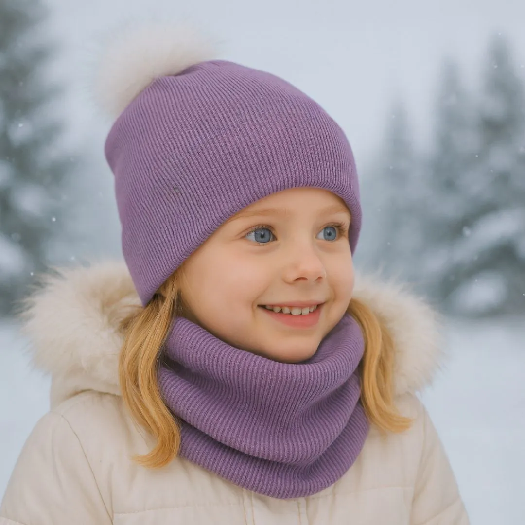4BABIES Téli sapka & sál szett, bordás lila - Image 2