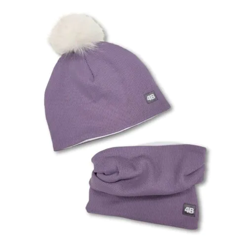 4BABIES Téli sapka & sál szett, bordás lila