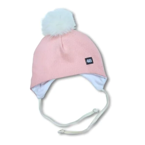 4BABIES Téli kötős babasapka, bordás rózsaszín