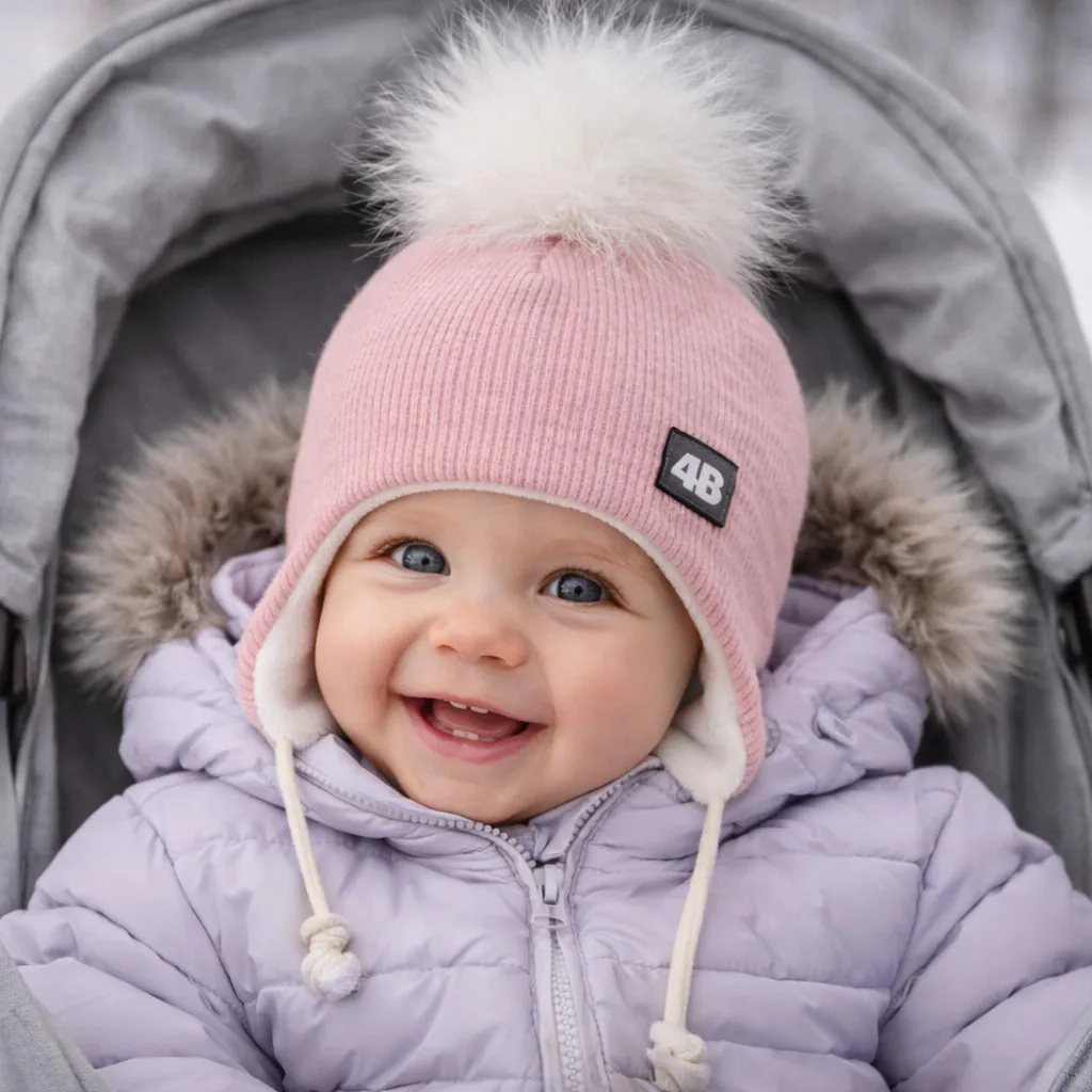 4BABIES Téli kötős babasapka, bordás rózsaszín - Image 2