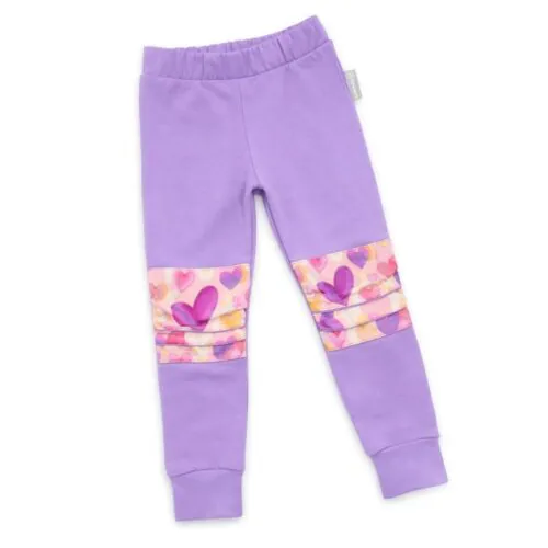 4BABIES "Rosszcsont" térdfoltos szabadidő nadrág, világos pasztell lila & Szívvarázs