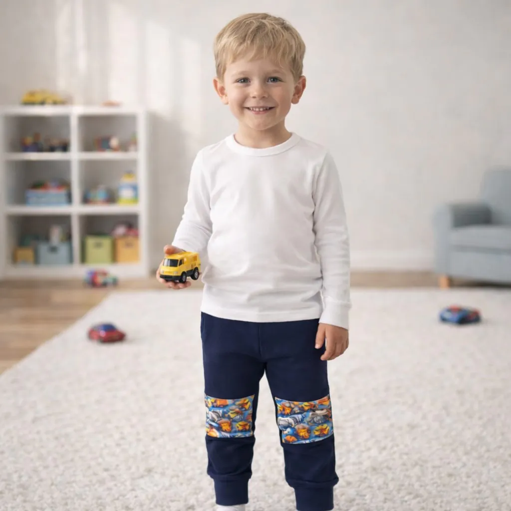 4BABIES "Rosszcsont" térdfoltos szabadidő nadrág, sötétkék & Bányagépek - Image 2