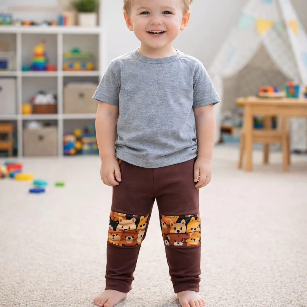 4BABIES "Rosszcsont" térdfoltos szabadidő nadrág, sötétbarna & macipofik - Image 2