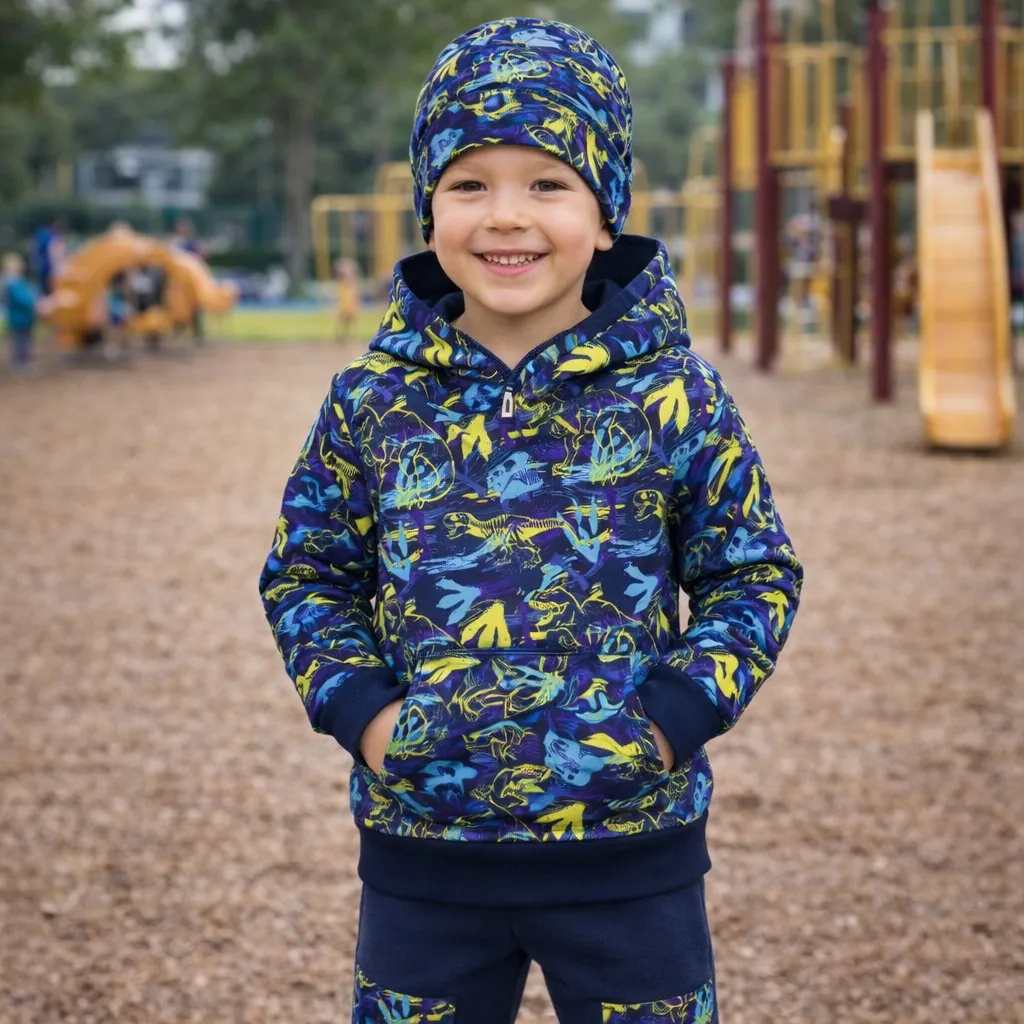 4BABIES "Trex" Vagány Szett – pulcsi + térdfoltos nadrág + sapka-sál - Image 2