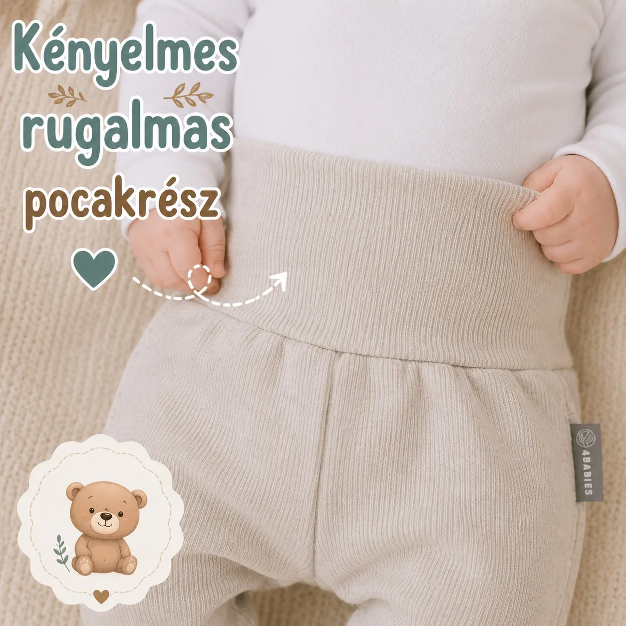 4BABIES Újszülött babaruha szett, bordás bézs - Image 3