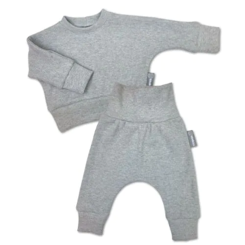 4BABIES Újszülött babaruha szett, bordás melírszürke