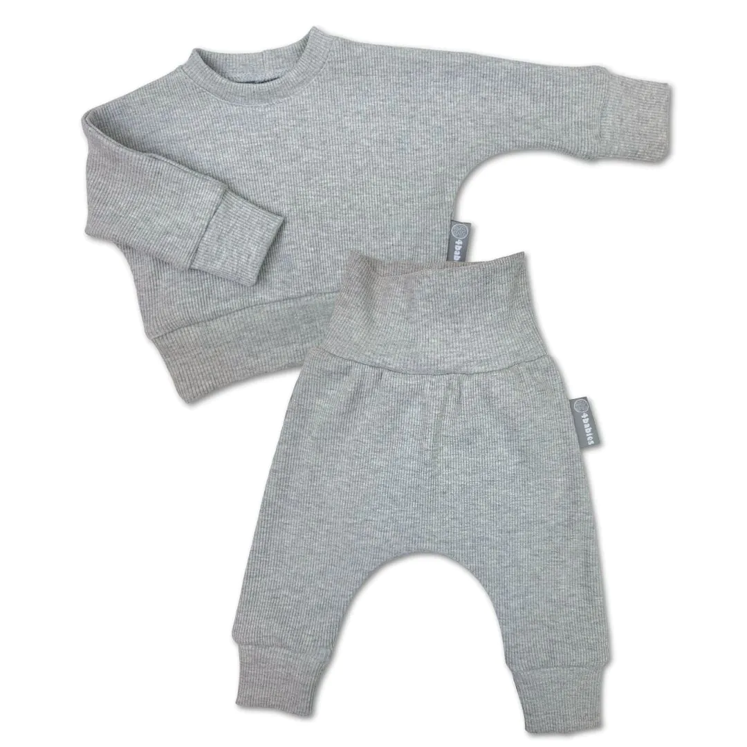 4BABIES Újszülött babaruha szett, bordás melírszürke