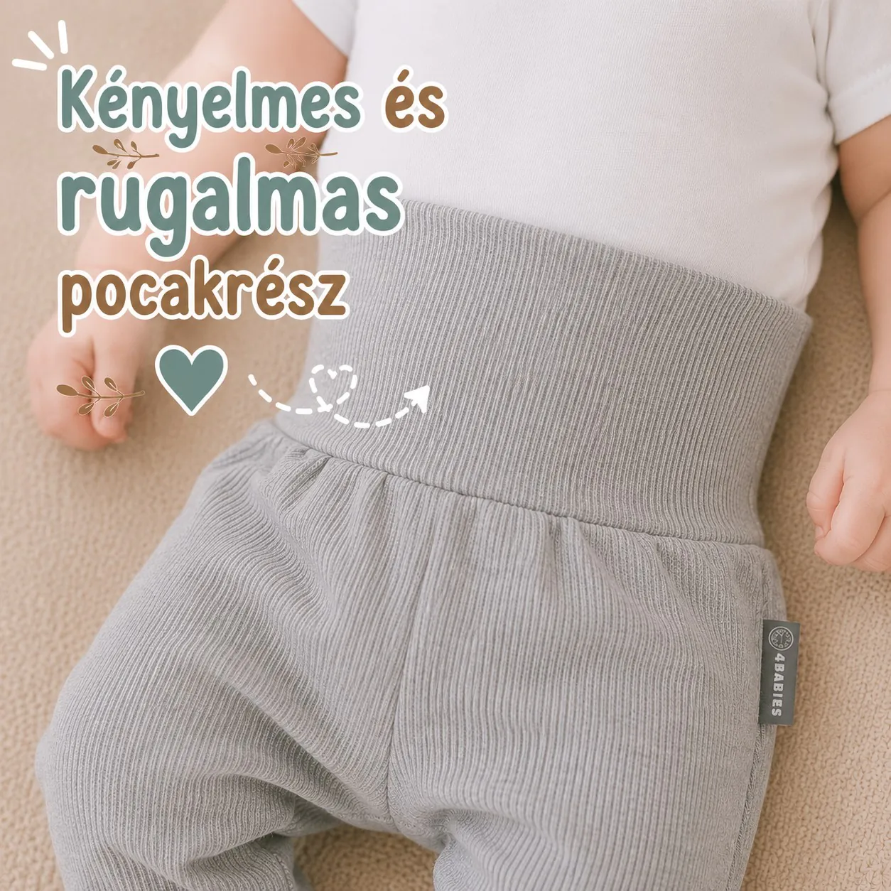 4BABIES Újszülött babaruha szett, bordás melírszürke - Image 4
