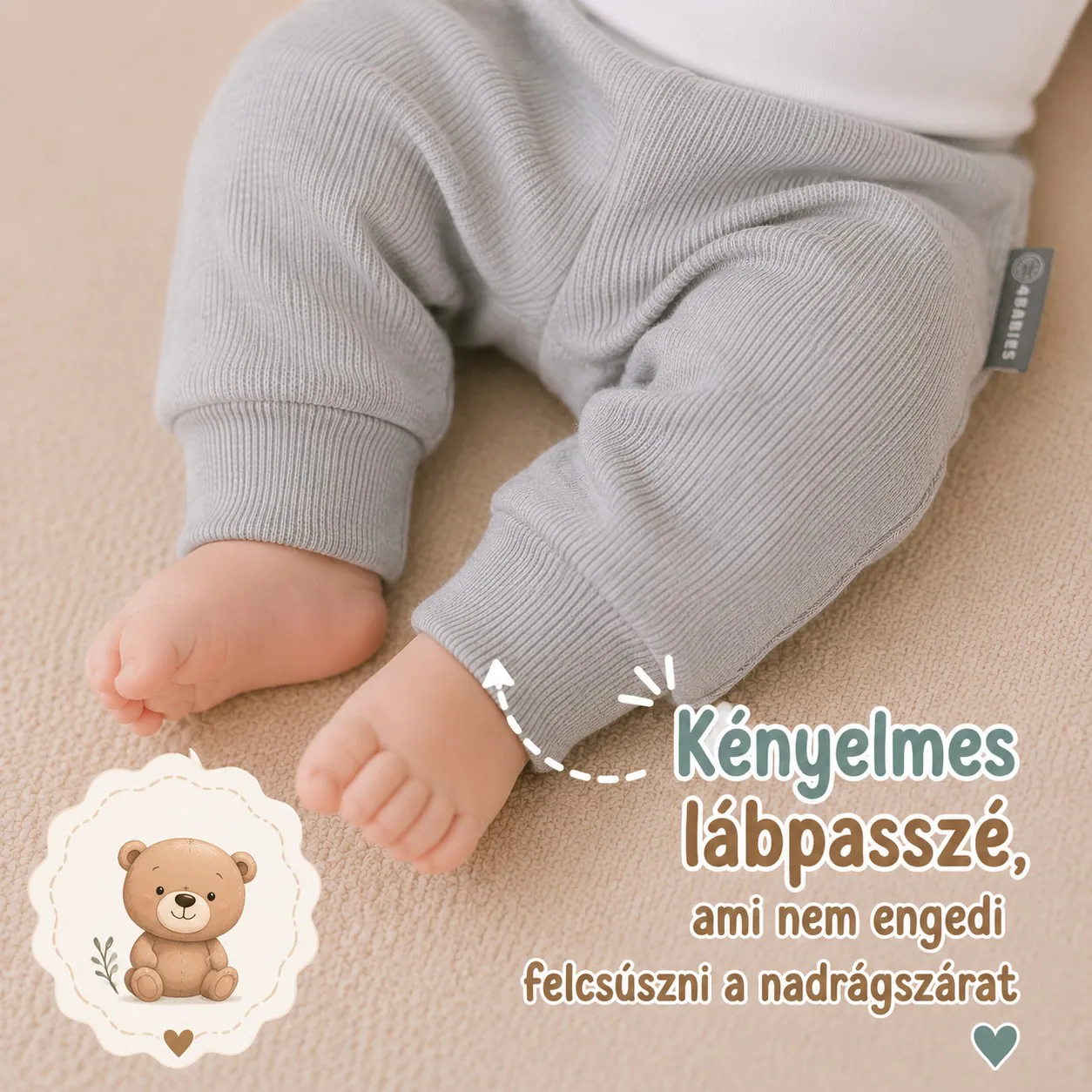 4BABIES Újszülött babaruha szett, bordás melírszürke - Image 3
